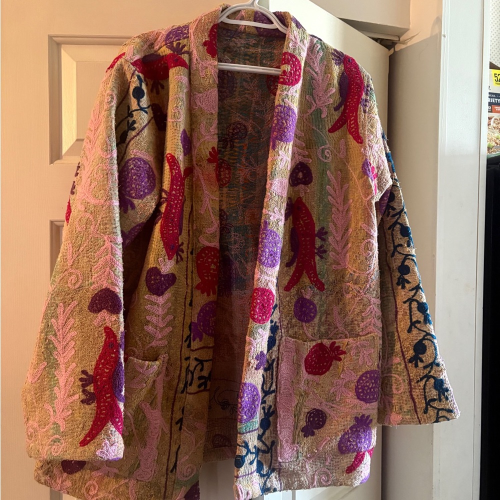 Kanatha Colorful Embroidered Open Jacket
